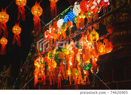 Colorful Loy krathong festival street lanterns. 74620905