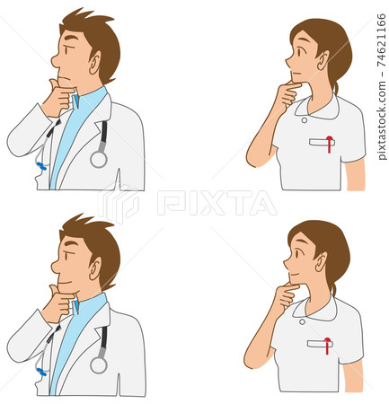 一組用手托住下巴思考的醫生和護士 74621166