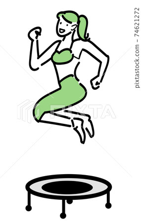 A woman taking various postures in the air on a trampoline A woman taking various postures in the air on a trampoline 74621272