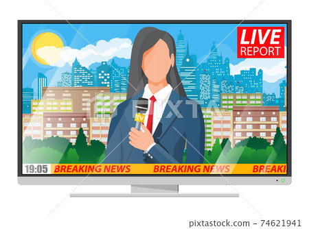 Woman news announcer in the studio - Stock Illustration [74621941] - PIXTA