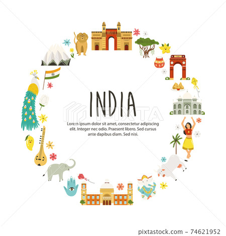 Travel poster with famous destinations and landmarks of India Travel poster with famous destinations and landmarks of India 74621952