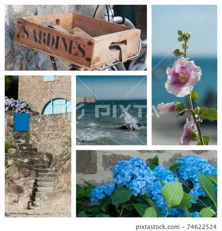 Collage of Various view of seascape  landscape in Quiberon - France 74622524