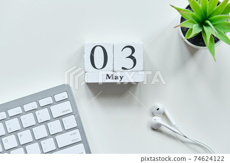03 the third May Month Calendar Concept on Wooden Blocks. 74624122