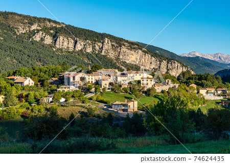 Village of Saint Julien du Verdon at Lac de Castillon in Provence, France Village of Saint Julien du Verdon at Lac de Castillon in Provence, France 74624435