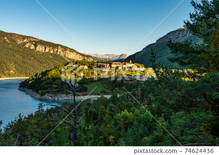 Lac de Castillon near Verdon River, Saint-Julien-du-Verdon, Provence, France Lac de Castillon near Verdon River, Saint-Julien-du-Verdon, Provence, France 74624436