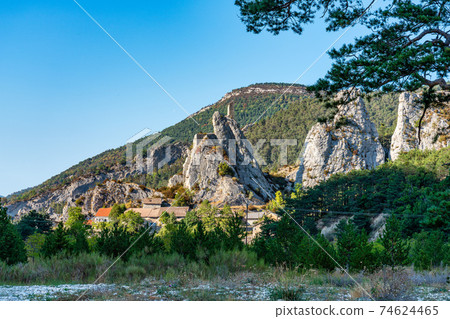 Landscape at La Rochette Montbrand in Vercors, French Alps, France Landscape at La Rochette Montbrand in Vercors, French Alps, France 74624465