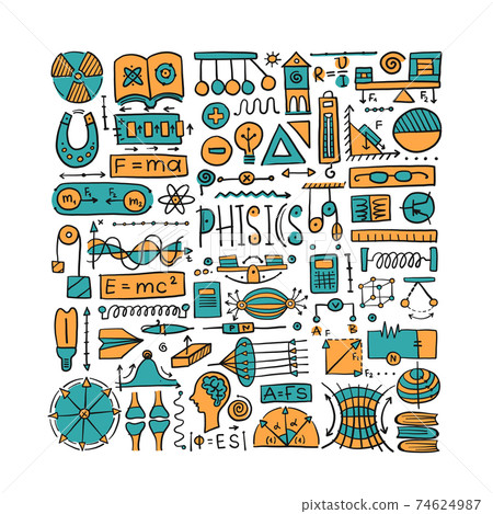 Physics icons, sign and symbols. Art Background for your design 74624987