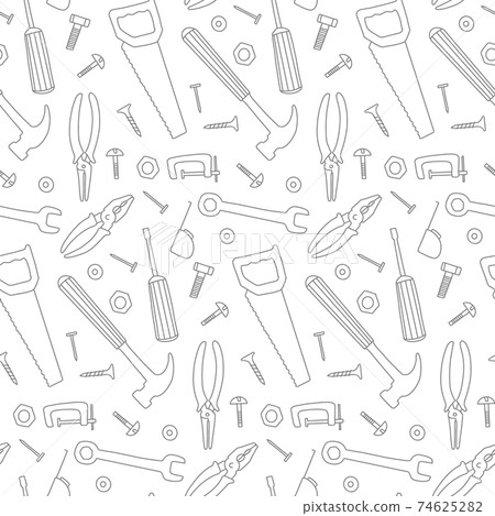 Doodle work tools seamless pattern Different industrial equipment background Doodle work tools seamless pattern Different industrial equipment background 74625282
