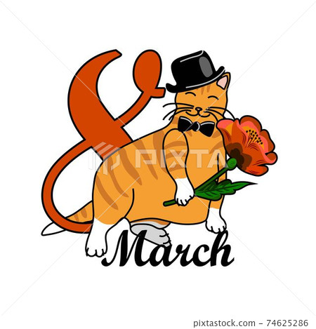 8 March greeting card with a cat and flower 74625286