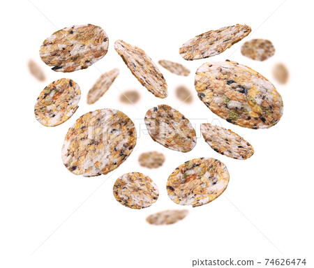 Round Crispbread in the shape of a heart on a white background 74626474
