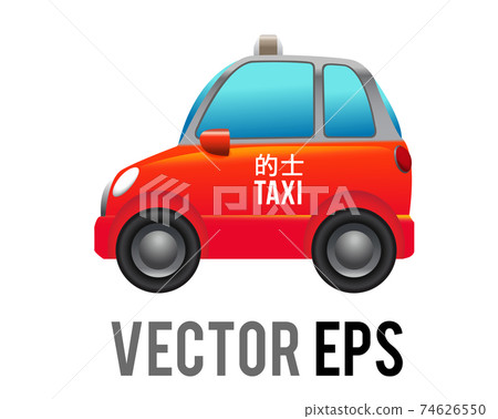 Vector side of hong kong red city taxi car icon with gradient blue window 74626550