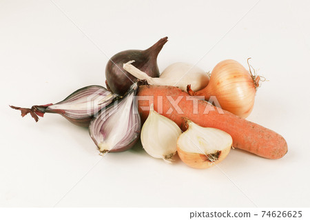 fresh carrots and onions .isolated on a white background 74626625