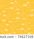 Easter egg outline seamless pattern on yellow background 74627108