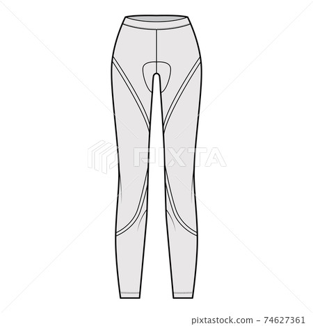 Cycling pants Leggings technical fashion illustration with low waist, rise, full length. Flat sport training, bottom Cycling pants Leggings technical fashion illustration with low waist, rise, full length. Flat sport training, bottom 74627361
