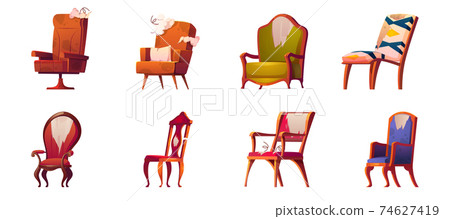Broken chairs and armchairs old furniture set 74627419