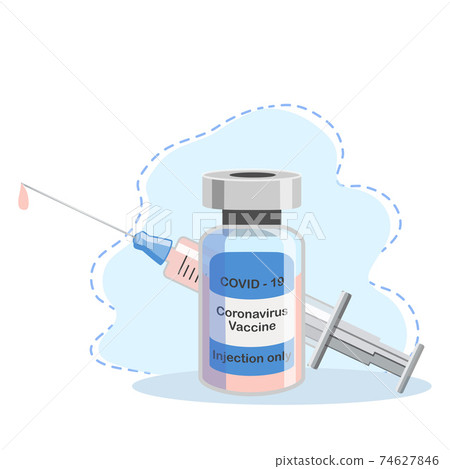 Covid-19 Coronavirus concept. vaccine vial and syringe. pandemic covid-19 outbreak. isolated icon. flat 74627846