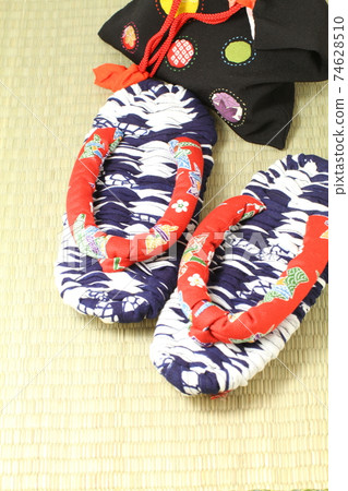 Cute handmade cloth sandals and drawstring purse with red thong 74628510