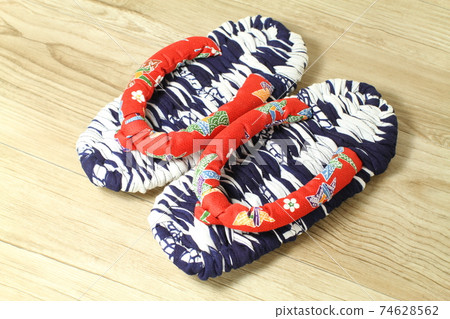 Cute handmade cloth sandals with red thong Cute handmade cloth sandals with red thong 74628562