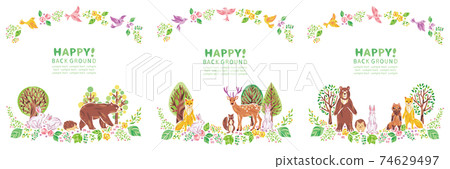 Plants and animals such as trees, flowers and grass Illustration frame set ② Plants and animals such as trees, flowers and grass Illustration frame set ② 74629497