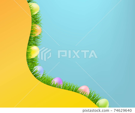 Happy Easter Border With Grass And Eggs - Stock Illustration [74629640 ...