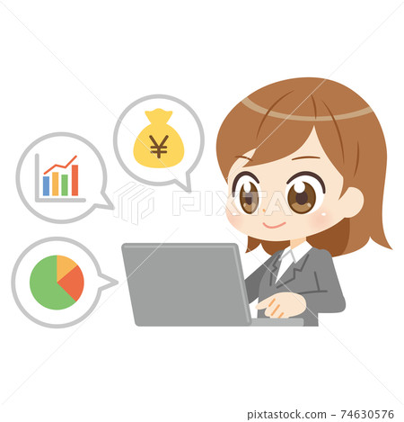 一個在PC上從事會計和財務工作的女人 一個在PC上從事會計和財務工作的女人 74630576