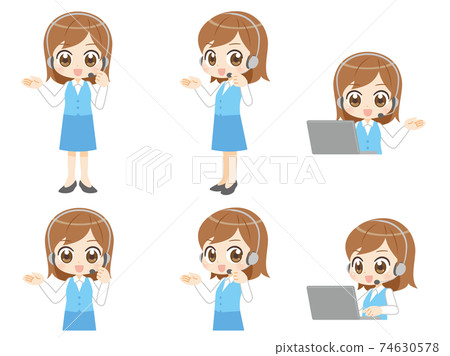 Call center operator female set anime-style character 74630578
