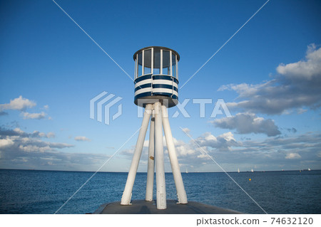 Lifeguard towers at a beach in Denmark 74632120