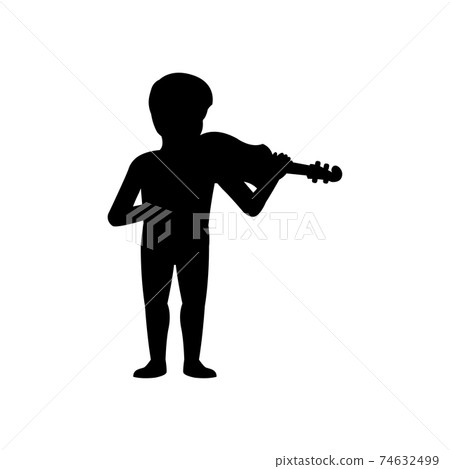 black silhouette design with isolated white background of boy playing violin black silhouette design with isolated white background of boy playing violin 74632499