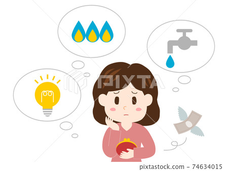 Saving utility bills Illustrations of worried women 74634015