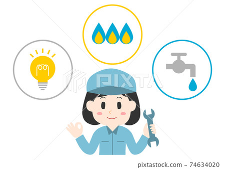 電力,天然氣,水和女工的插圖 電力,天然氣,水和女工的插圖 74634020