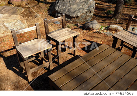 Nostalgic wooden chairs and tables 74634562