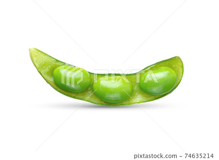 green soybeans on white background. green soybeans on white background. 74635214