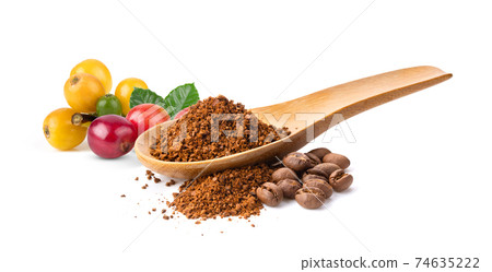 coffee powder in wood spoon on white background coffee powder in wood spoon on white background 74635222