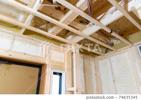 Site under construction of a new single-family house (electrical wiring / insulation) 74635345