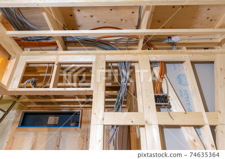 Site under construction of a new single-family home (electrical wiring) Site under construction of a new single-family home (electrical wiring) 74635364