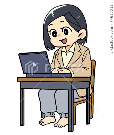 A woman in work clothes only on top by telework 74635512