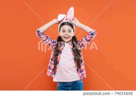 happy easter holiday. child in hare ears. teenager girl happy easter holiday. child in hare ears. teenager girl 74635698