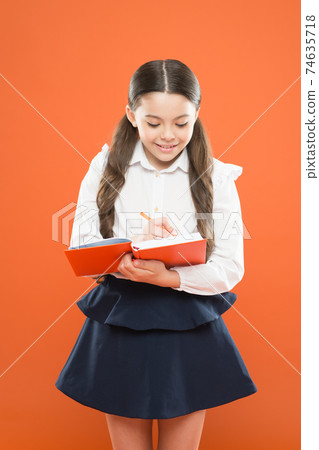 Back to school. Knowledge day. Schoolgirl enjoy study. Back to school. Knowledge day. Schoolgirl enjoy study. 74635718