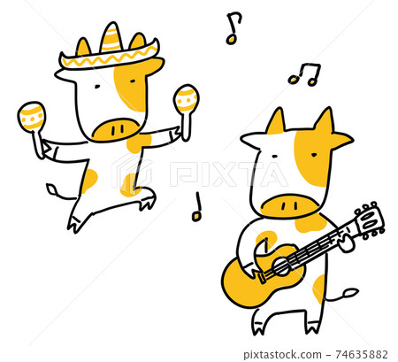 Cow playing maracas, cow playing guitar 74635882