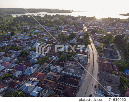 Aerial shot of Pemba island, zanzibar archipelago. Wete city at sunset time 74636060