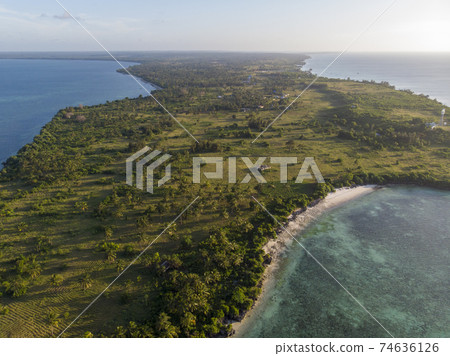 Aerial view at Ras Kigomasha peninsula. The northern part of Pemba Island, Zanzibar, Tanzania. Africa 74636126