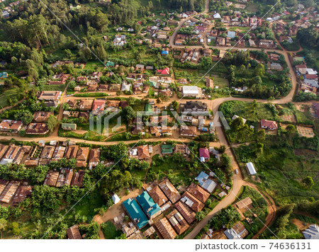 Aerial Drone Shot of Lushoto village in Usambara Mountains. Remote Place in Tanga Province, Tanzania, Africa Aerial Drone Shot of Lushoto village in Usambara Mountains. Remote Place in Tanga Province, Tanzania, Africa 74636131