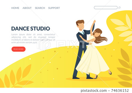 Dance Studio Landing Page Template, Couple Dancing at Dance Class, Modern and Classical Choreography Concept Cartoon Vector Illustration Dance Studio Landing Page Template, Couple Dancing at Dance Class, Modern and Classical Choreography Concept Cartoon Vector Illustration 74636152