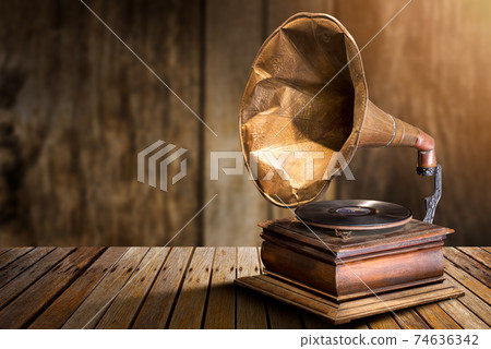 Antique vinyl record player Antique vinyl record player 74636342