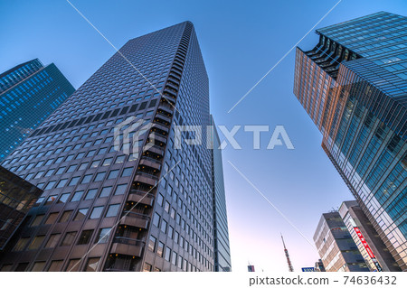 Tokyo cityscape of Japan Skyscrapers. View of the skyscrapers in front of Hamamatsu Station such as the World Trade Center Building 74636432