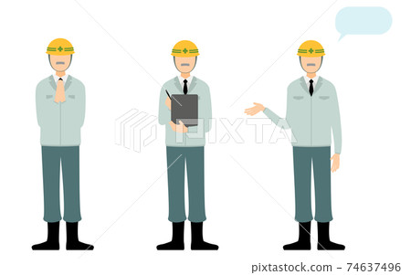 Construction site director pose set, senior man Construction site director pose set, senior man 74637496