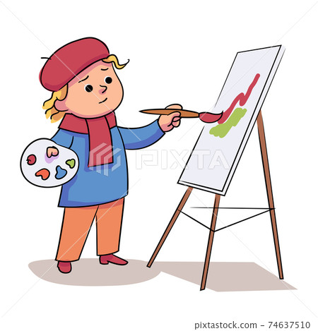 Cute little boy child painting on canvas on white - Stock Illustration ...