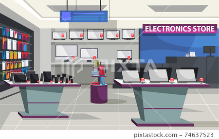 Consumer electronics store with showcase interior Consumer electronics store with showcase interior 74637523
