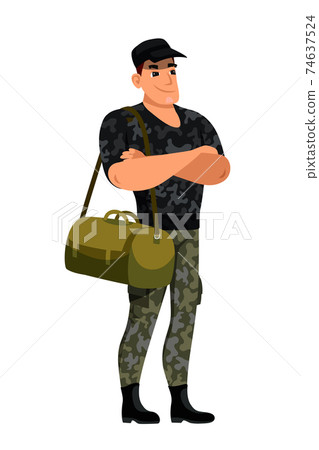 Military man traveler standing isolated on white Military man traveler standing isolated on white 74637524
