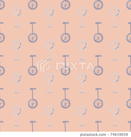 Decorative seamless transport pattern with blue colored bicycle elements print. Pink background. Decorative seamless transport pattern with blue colored bicycle elements print. Pink background. 74639939